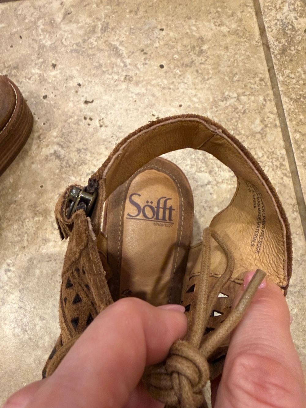 Sofft Brown Suede Laser-Cut Lace-Up Open Heel Sandal - Picture 2 of 11